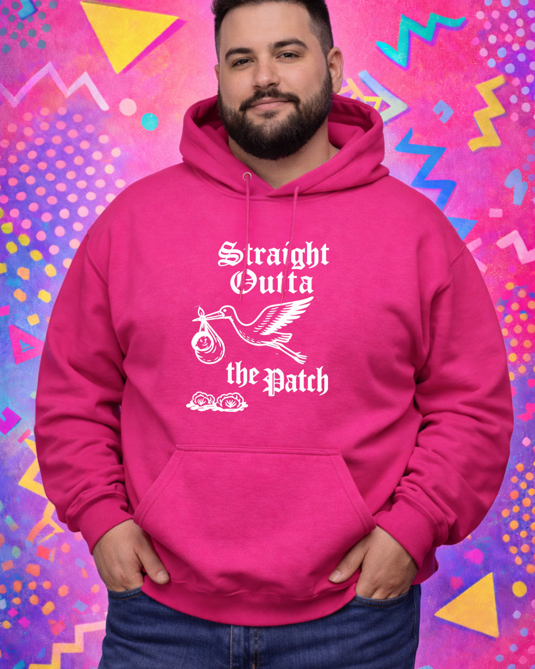 Straight Outta the Patch Hoodie (Gildan 18500) – Stork Baby Graphic Pullover Sweatshirt