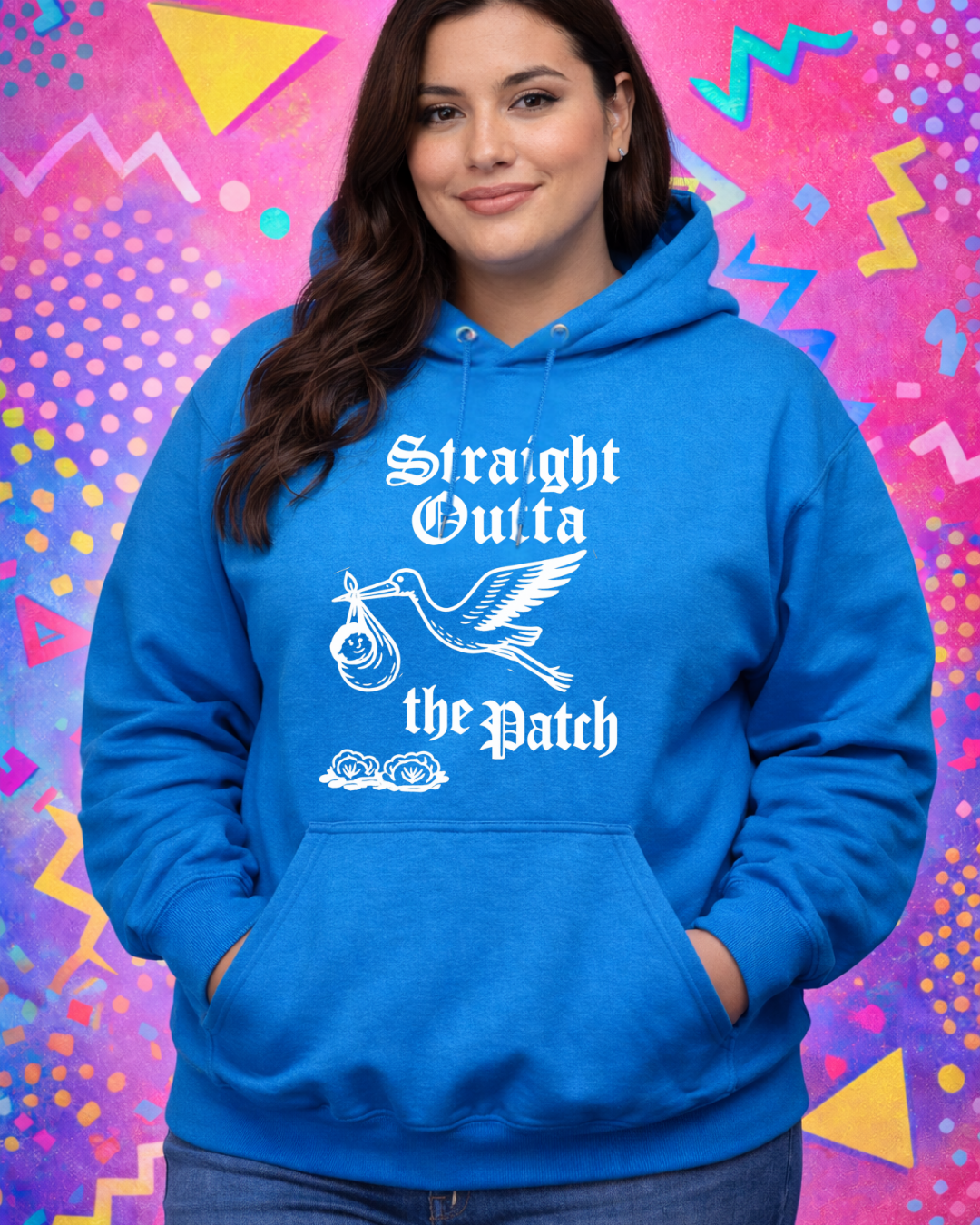 Straight Outta the Patch Hoodie (Gildan 18500) – Stork Baby Graphic Pullover Sweatshirt