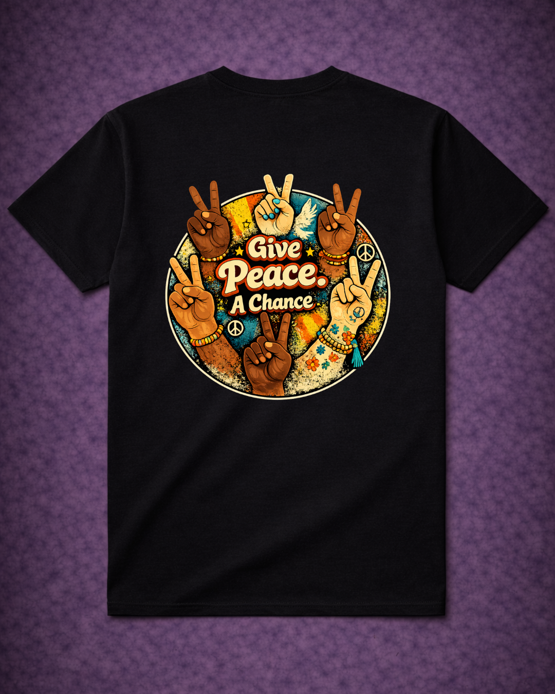 Give Peace A Chance Shirt | All We Are Saying Is… Retro Peace Sign Hands Tee (Unisex)