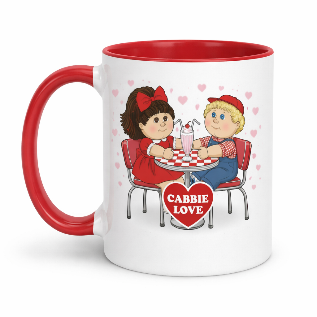 Cabbie Love Valentine Mug – 15oz Two-Tone Pink Coffee Mug – Retro Diner Cabbies Couple Gift