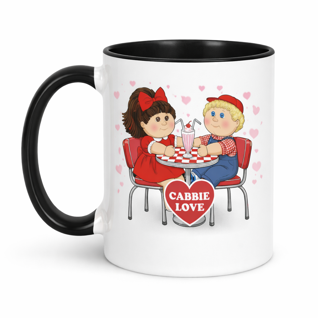 Cabbie Love Valentine Mug – 15oz Two-Tone Pink Coffee Mug – Retro Diner Cabbies Couple Gift