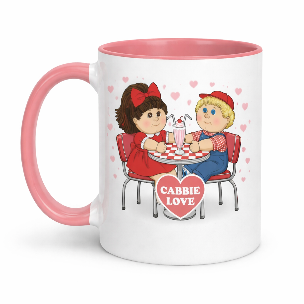 Cabbie Love Valentine Mug – 15oz Two-Tone Pink Coffee Mug – Retro Diner Cabbies Couple Gift