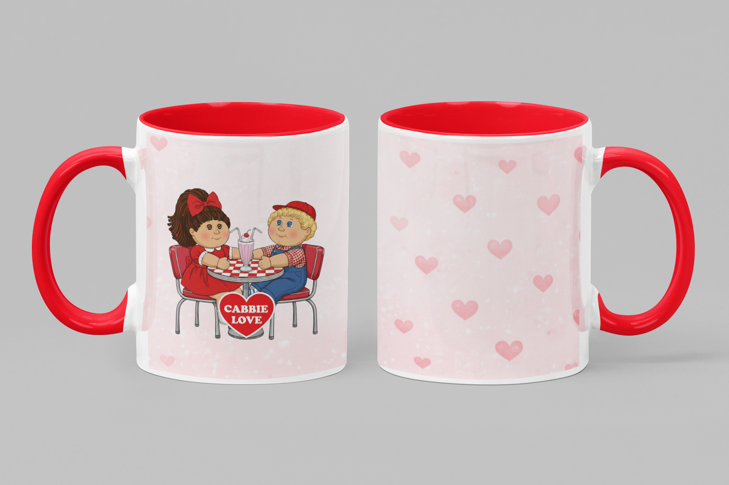 Cabbie Love Valentine Mug – 15oz Two-Tone Pink Coffee Mug – Retro Diner Cabbies Couple Gift