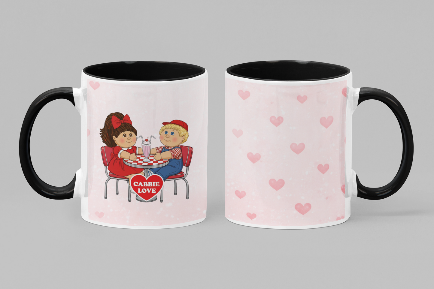 Cabbie Love Valentine Mug – 15oz Two-Tone Pink Coffee Mug – Retro Diner Cabbies Couple Gift