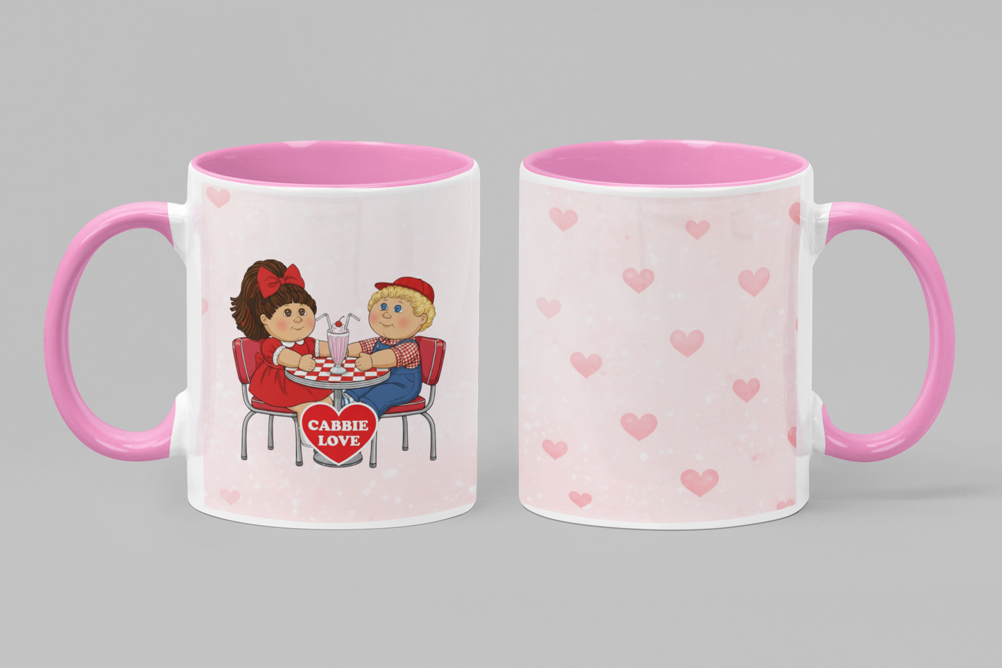 Cabbie Love Valentine Mug – 15oz Two-Tone Pink Coffee Mug – Retro Diner Cabbies Couple Gift