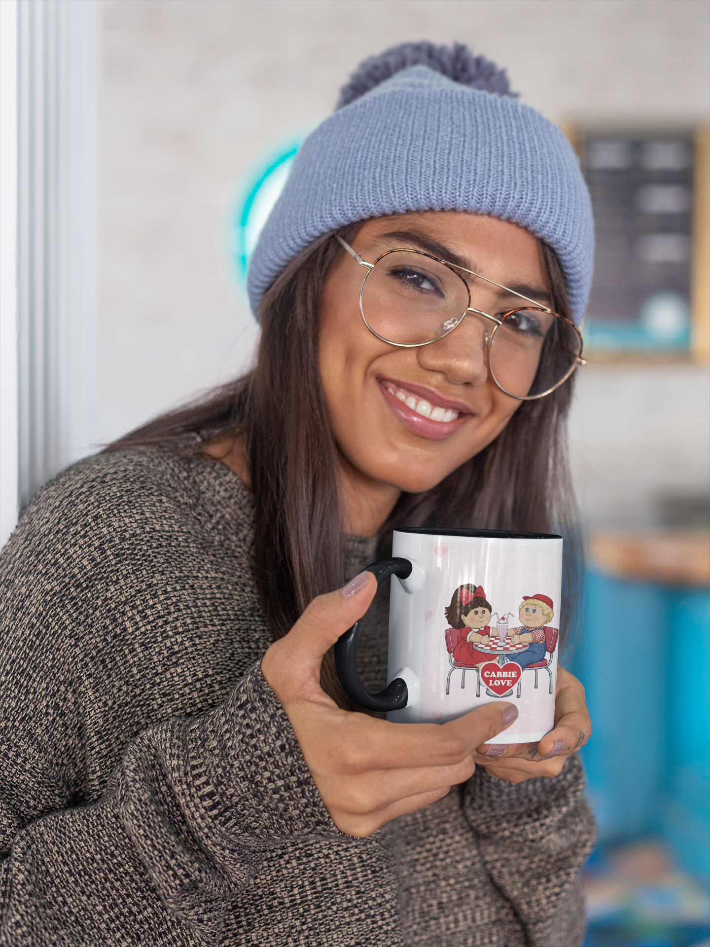 Cabbie Love Valentine Mug – 15oz Two-Tone Pink Coffee Mug – Retro Diner Cabbies Couple Gift