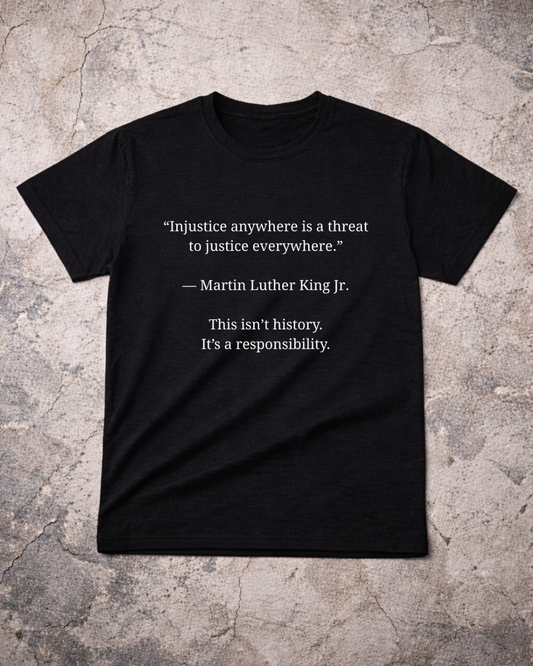 MLK Justice Quote T-Shirt – Injustice Anywhere Is a Threat to Justice Everywhere