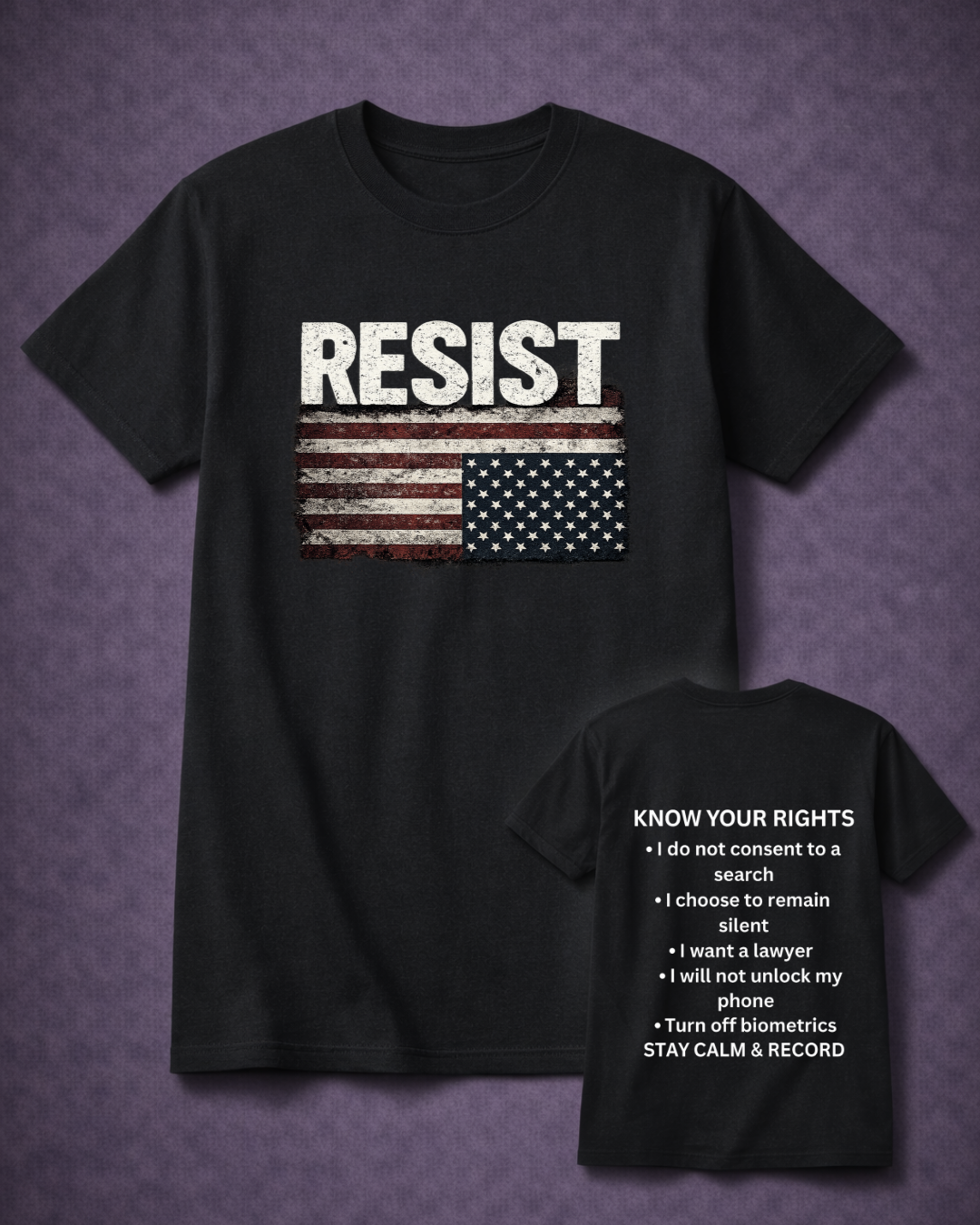 RESIST T-Shirt with Know Your Rights Back Print | Gildan 64000 Unisex Softstyle Tee