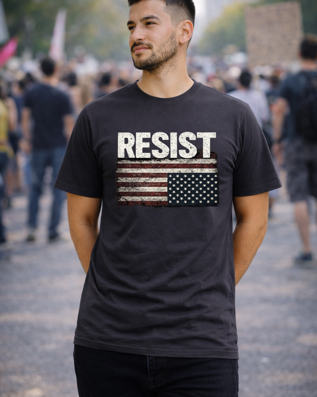 RESIST T-Shirt with Know Your Rights Back Print | Gildan 64000 Unisex Softstyle Tee