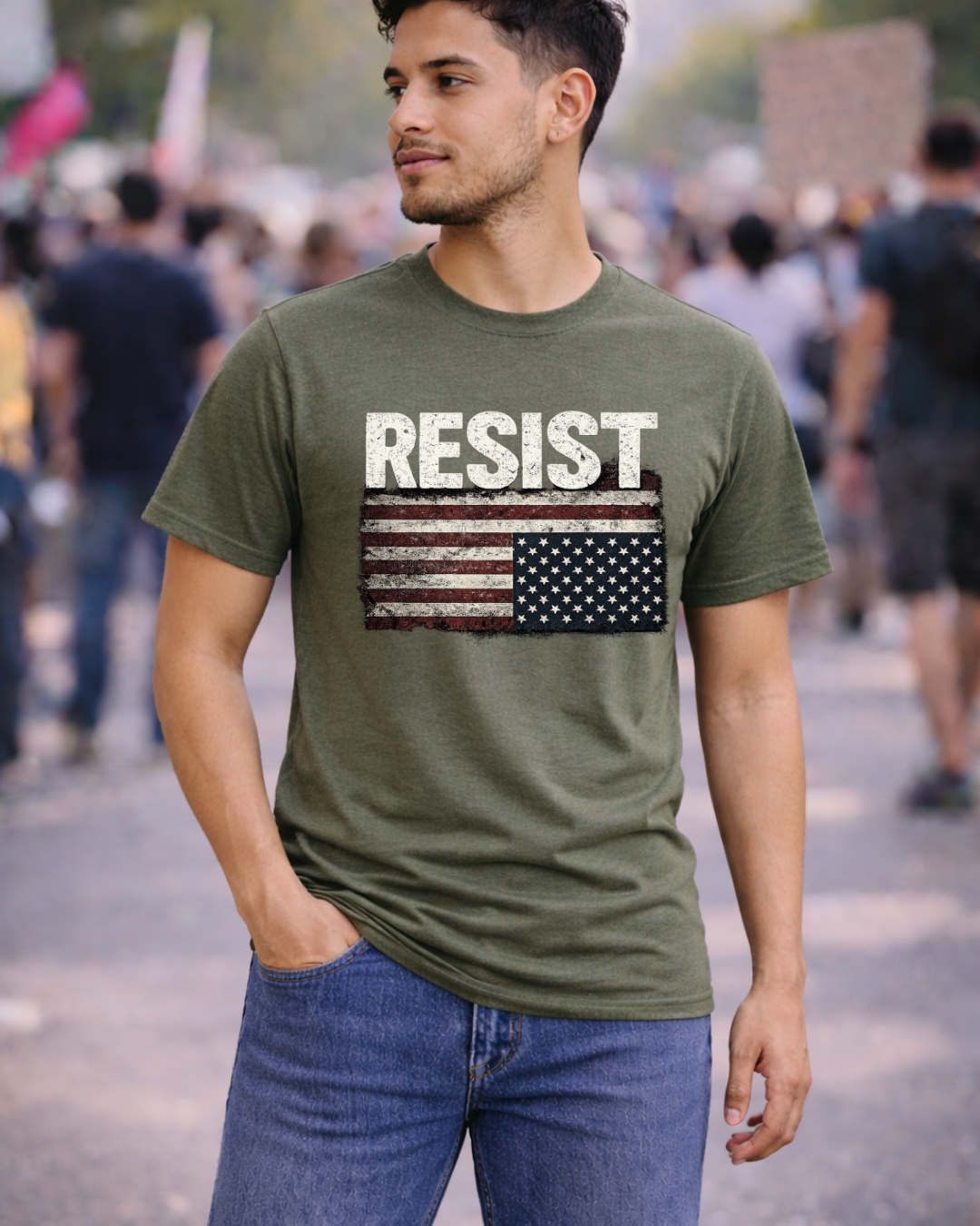RESIST T-Shirt with Know Your Rights Back Print | Gildan 64000 Unisex Softstyle Tee