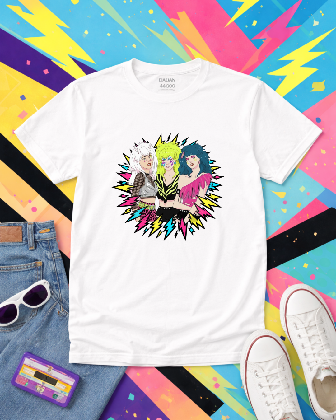 Retro 80s Neon Lightning Graphic T-Shirt | Gildan 64000 Softstyle Unisex Tee