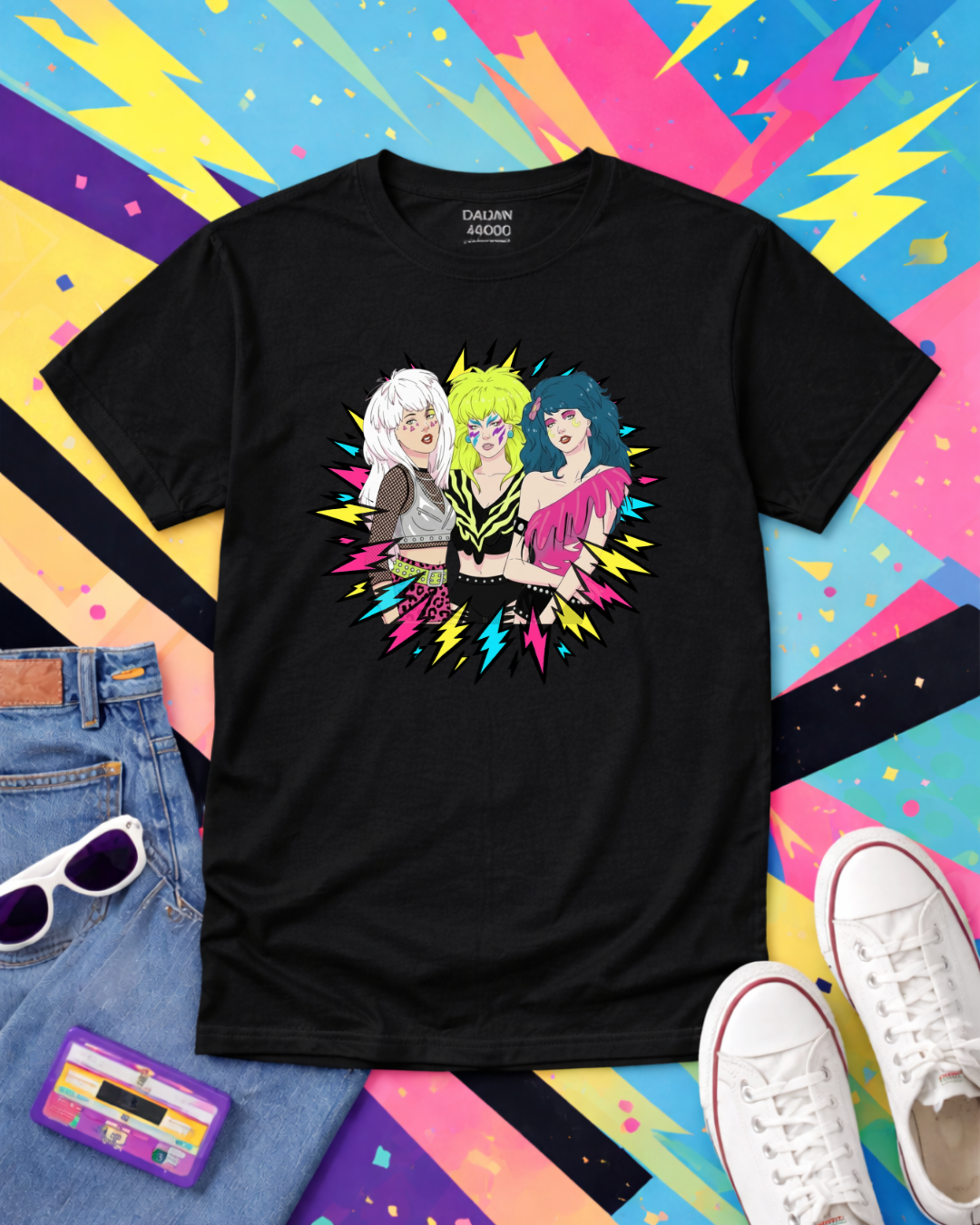 Retro 80s Neon Lightning Graphic T-Shirt | Gildan 64000 Softstyle Unisex Tee