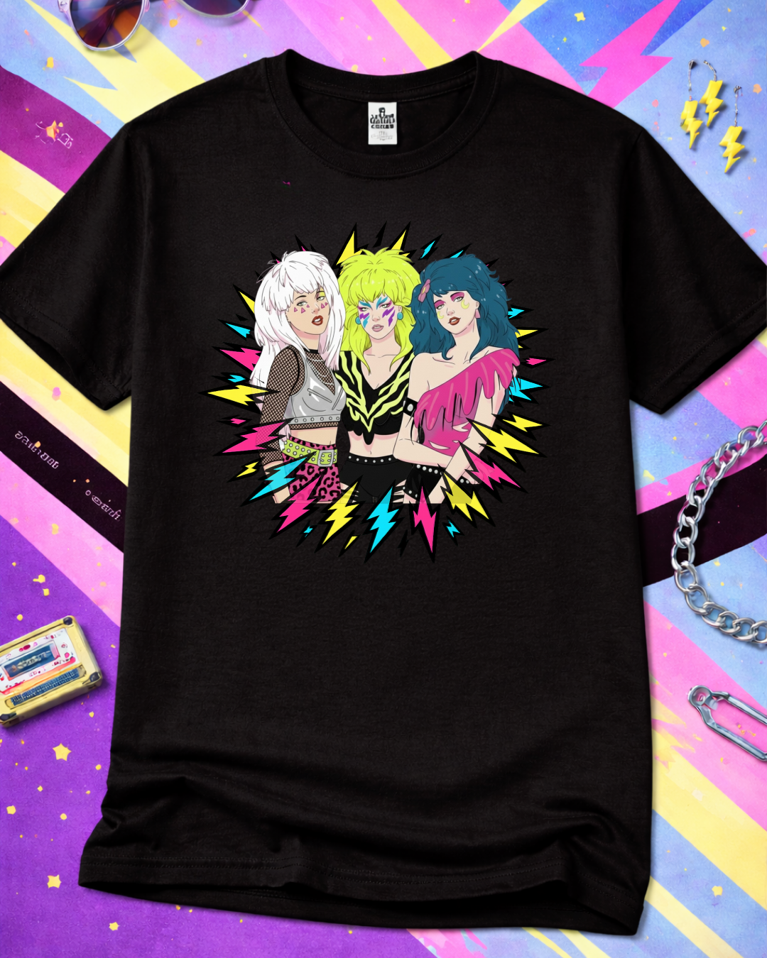 Retro 80s Neon Lightning Graphic T-Shirt | Gildan 64000 Softstyle Unisex Tee