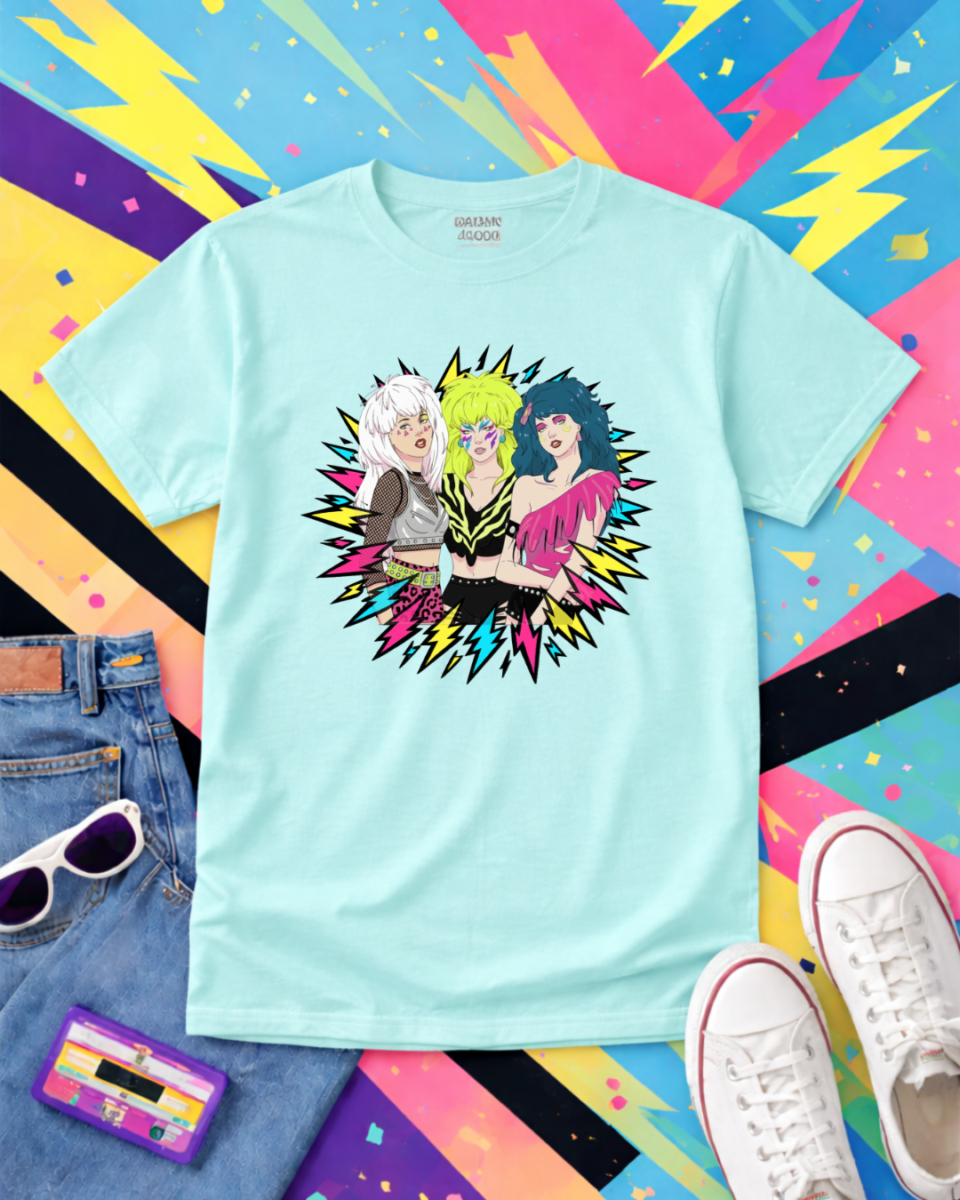 Retro 80s Neon Lightning Graphic T-Shirt | Gildan 64000 Softstyle Unisex Tee