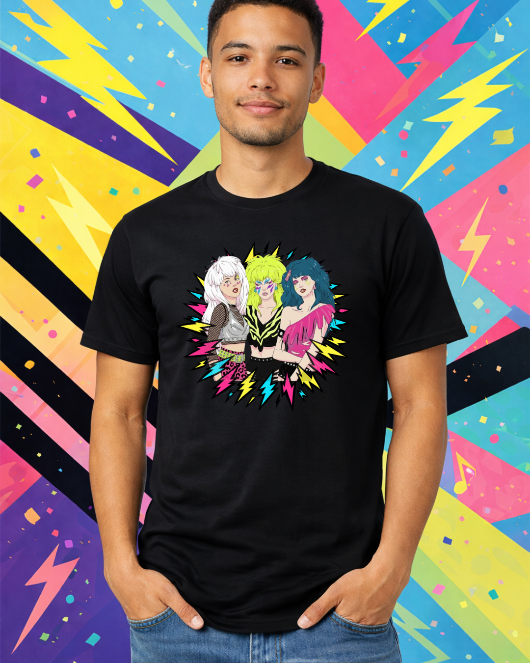 Retro 80s Neon Lightning Graphic T-Shirt | Gildan 64000 Softstyle Unisex Tee