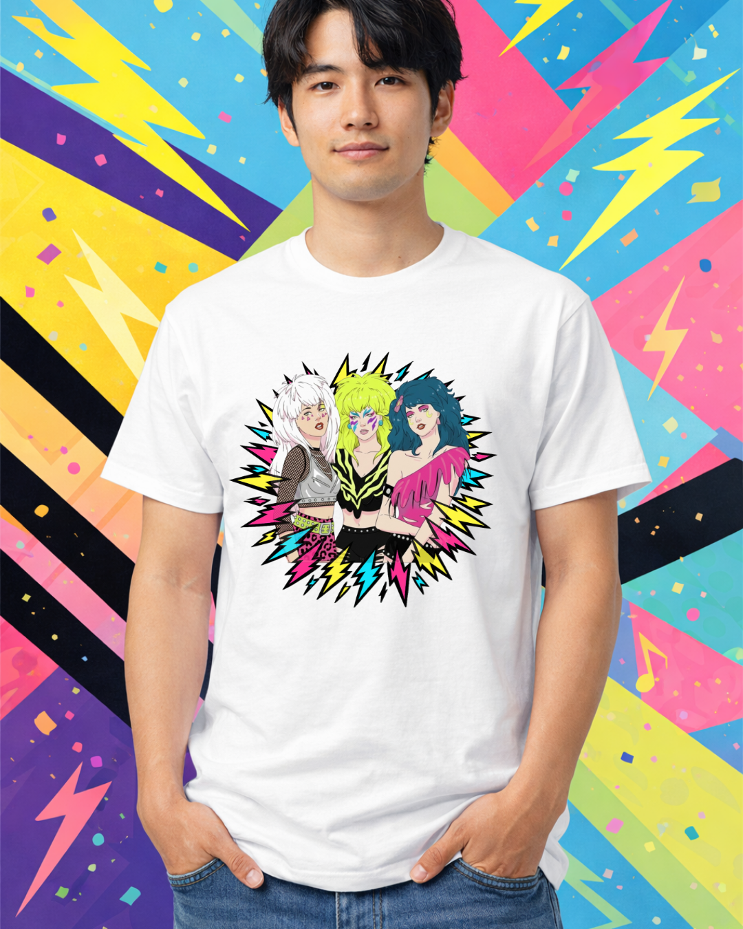 Retro 80s Neon Lightning Graphic T-Shirt | Gildan 64000 Softstyle Unisex Tee