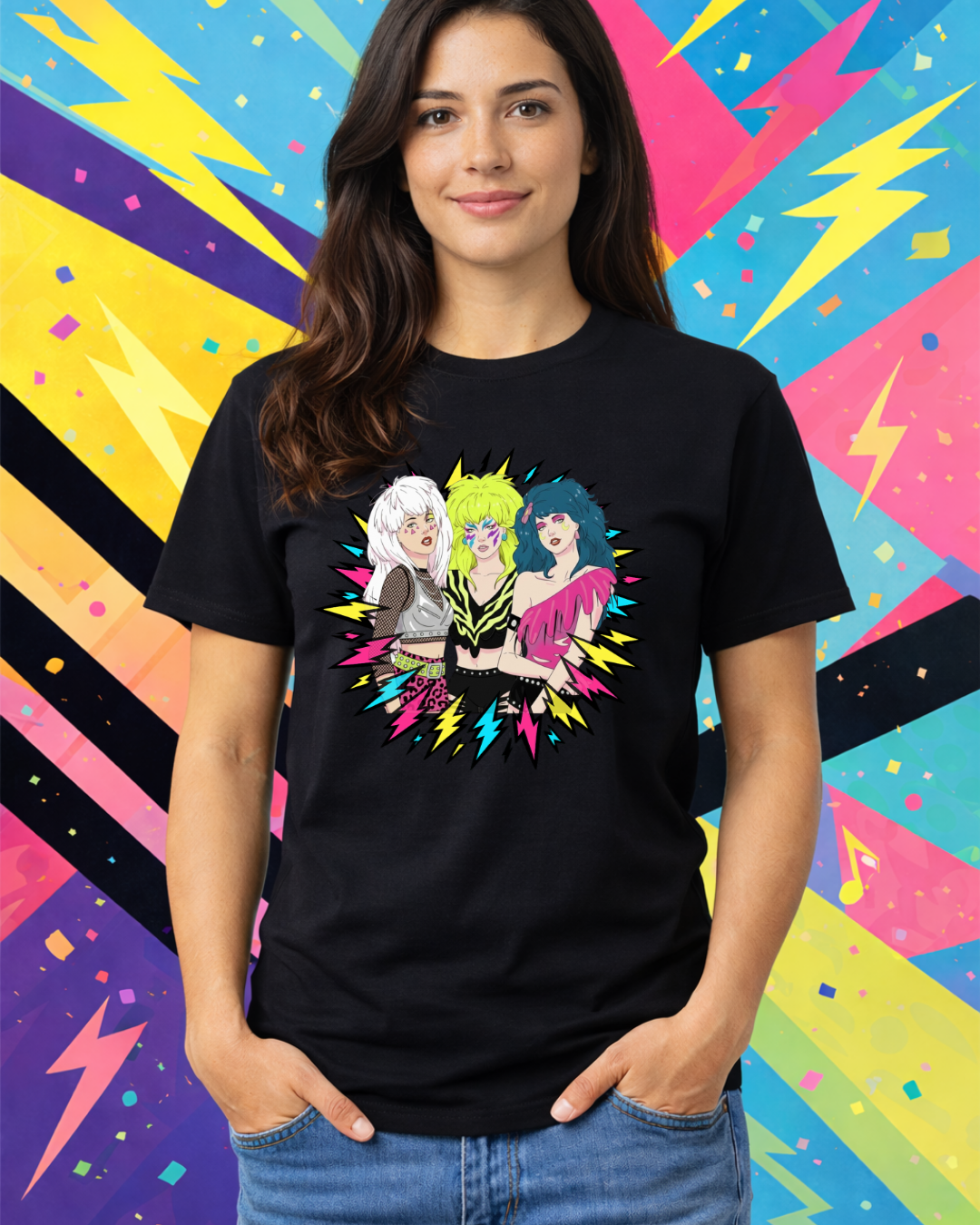 Retro 80s Neon Lightning Graphic T-Shirt | Gildan 64000 Softstyle Unisex Tee