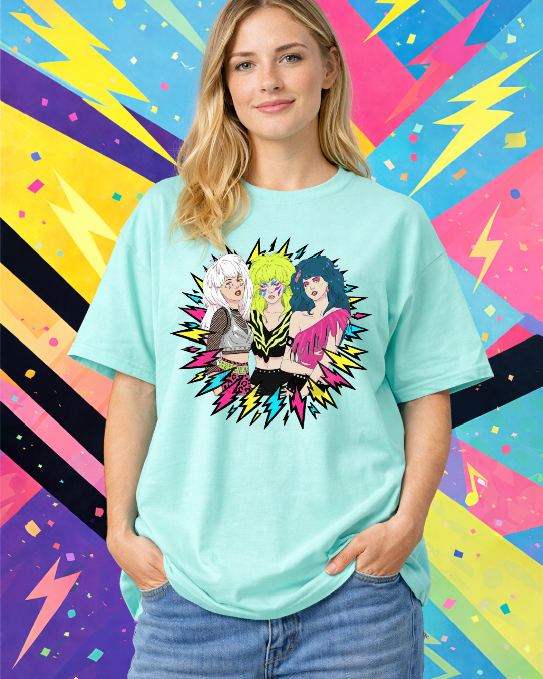 Retro 80s Neon Lightning Graphic T-Shirt | Gildan 64000 Softstyle Unisex Tee