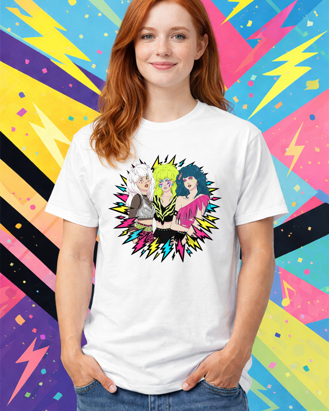 Retro 80s Neon Lightning Graphic T-Shirt | Gildan 64000 Softstyle Unisex Tee
