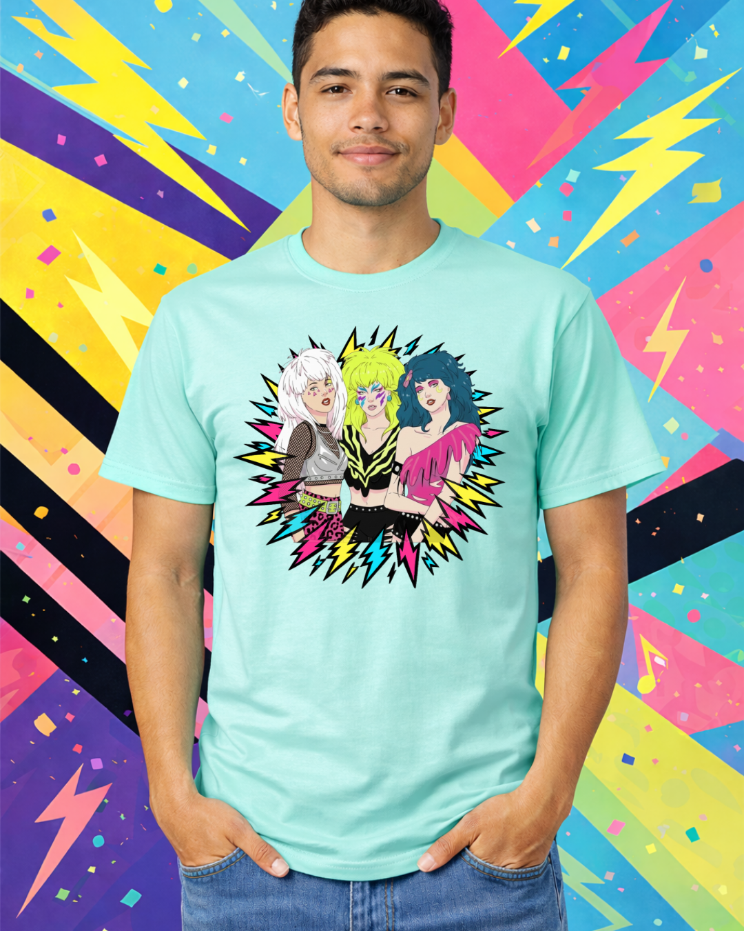 Retro 80s Neon Lightning Graphic T-Shirt | Gildan 64000 Softstyle Unisex Tee