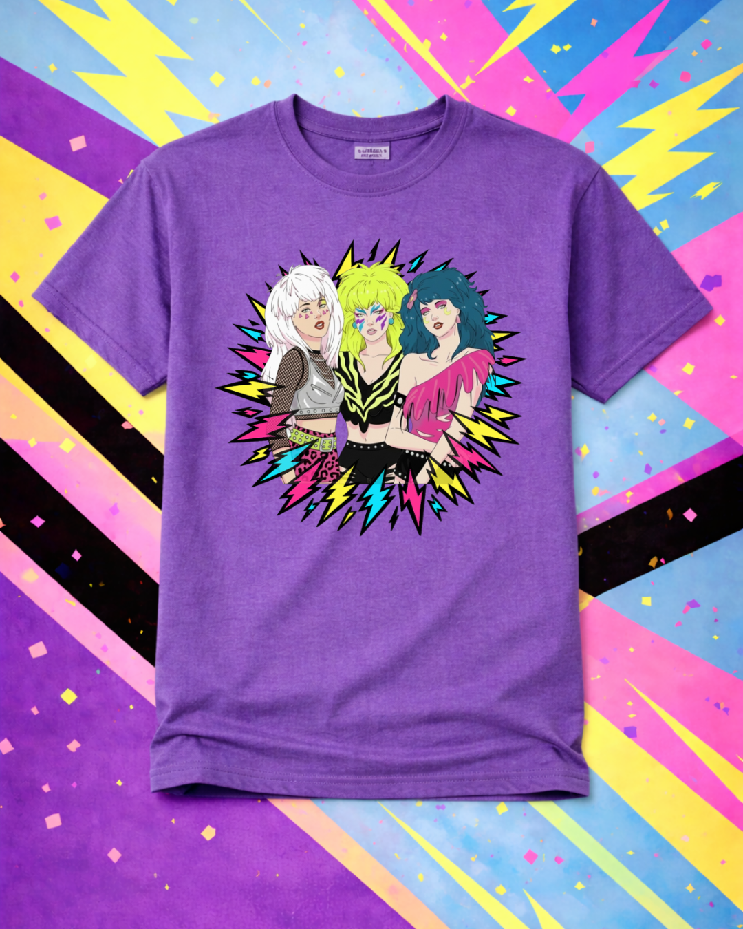 Retro 80s Neon Lightning Graphic T-Shirt | Gildan 64000 Softstyle Unisex Tee