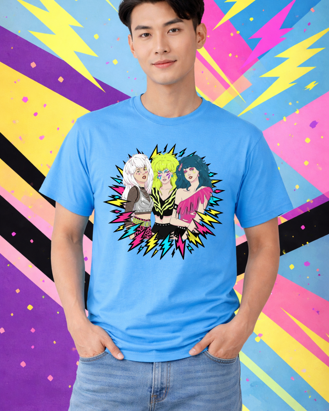 Retro 80s Neon Lightning Graphic T-Shirt | Gildan 64000 Softstyle Unisex Tee
