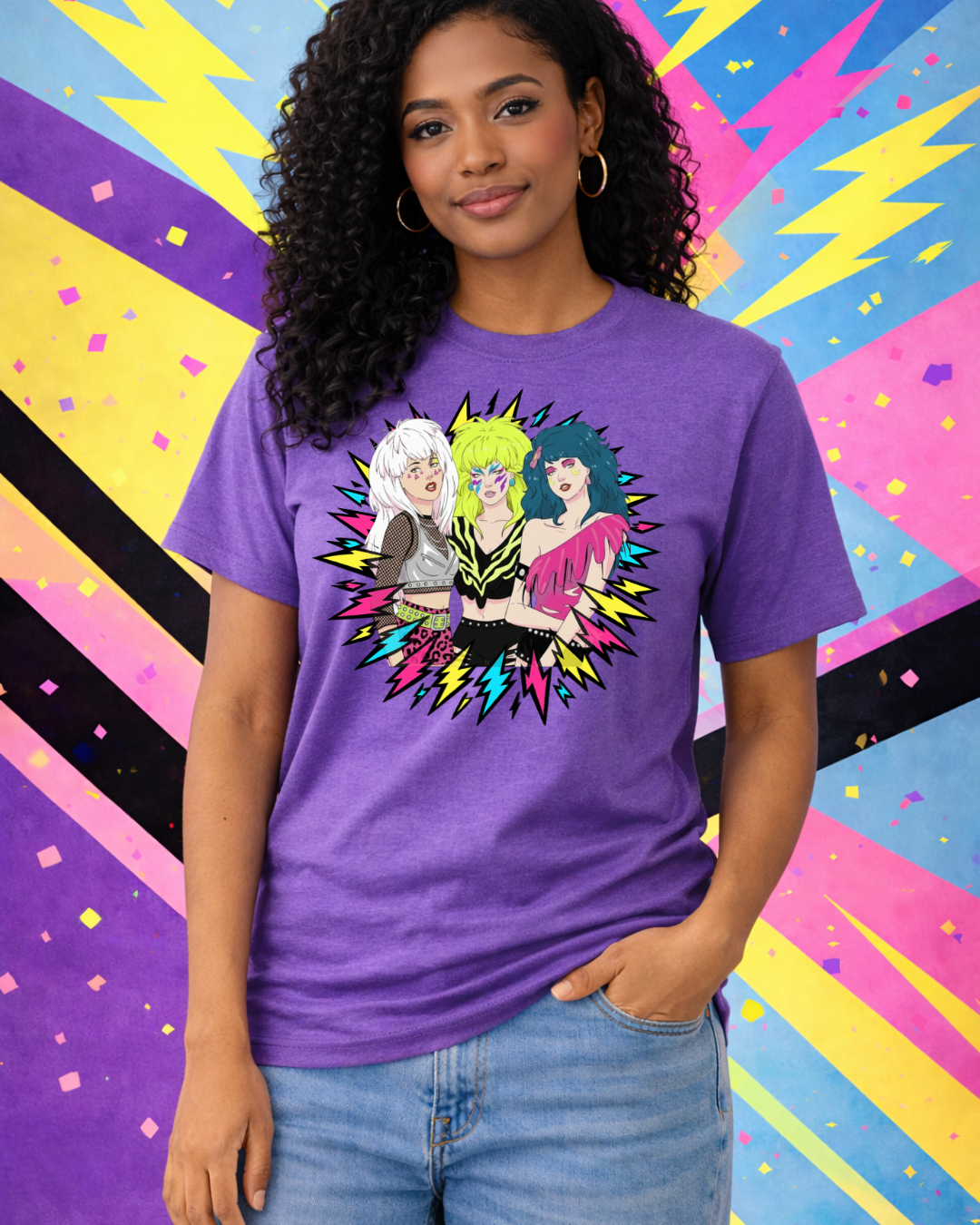 Retro 80s Neon Lightning Graphic T-Shirt | Gildan 64000 Softstyle Unisex Tee