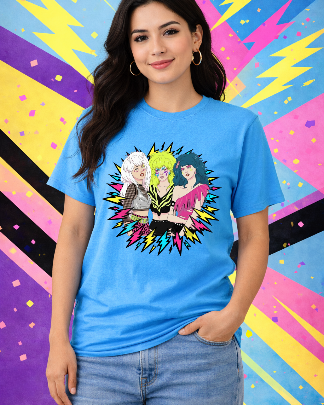 Retro 80s Neon Lightning Graphic T-Shirt | Gildan 64000 Softstyle Unisex Tee