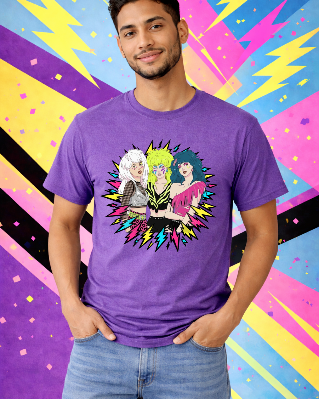 Retro 80s Neon Lightning Graphic T-Shirt | Gildan 64000 Softstyle Unisex Tee