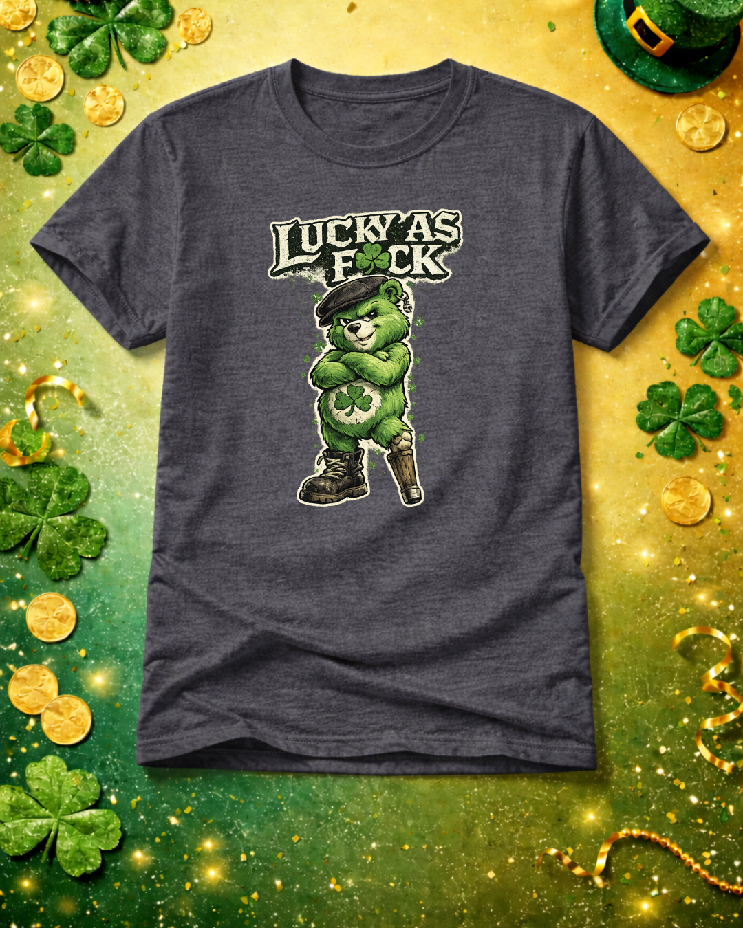 Lucky As F🍀ck Punk Bear T-Shirt | Unisex Gildan 64000 | St. Patrick’s Day Graphic Tee