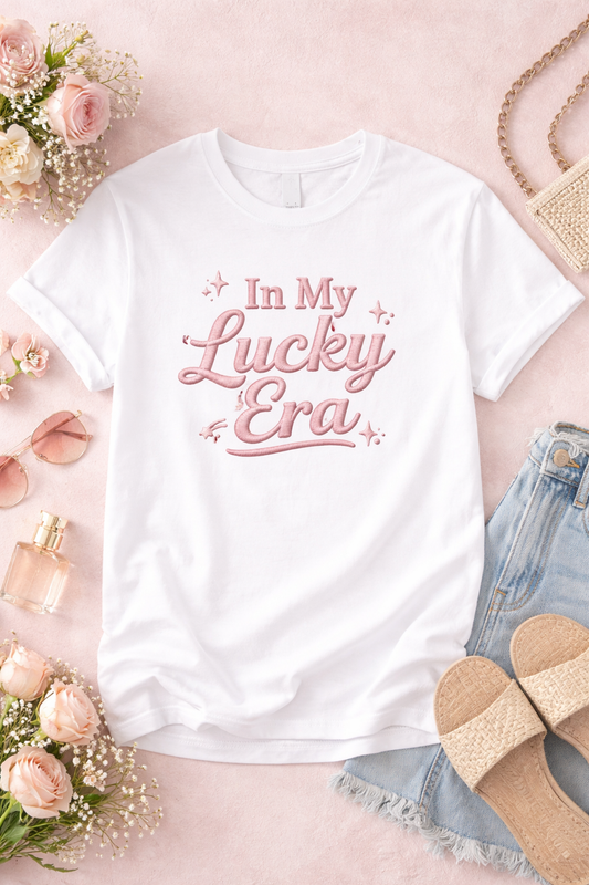 In My Lucky Era Shirt – Pink Script Lucky Girl Aesthetic Tee, Positive Quote Graphic T-Shirt for Women