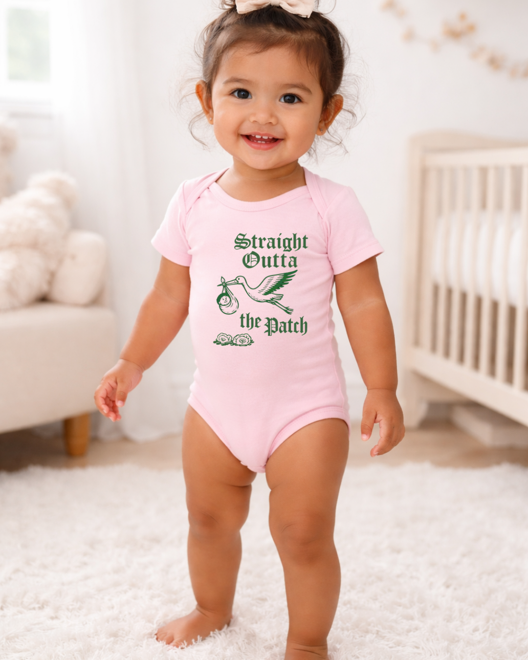 Straight Outta the Patch Baby Bodysuit – Funny Cabbage Patch Inspired Infant Onesie, Rabbit Skins 4424 Cotton Baby Outfit