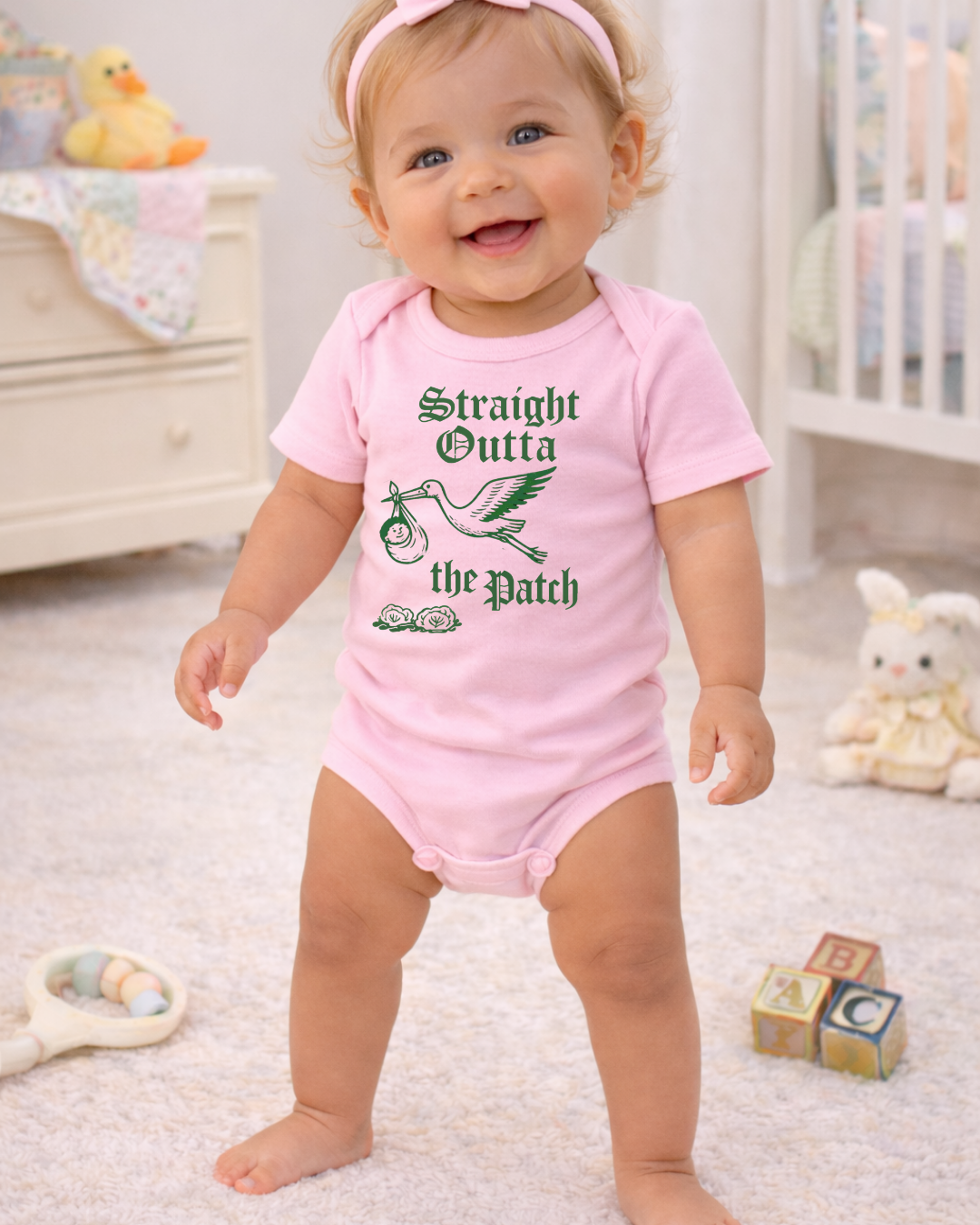 Straight Outta the Patch Baby Bodysuit – Funny Cabbage Patch Inspired Infant Onesie, Rabbit Skins 4424 Cotton Baby Outfit
