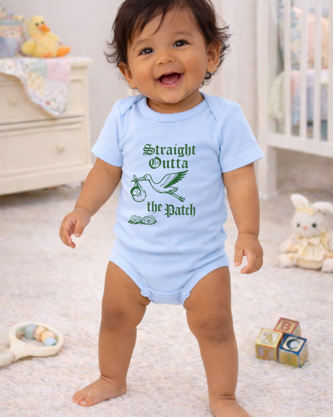 Straight Outta the Patch Baby Bodysuit – Funny Cabbage Patch Inspired Infant Onesie, Rabbit Skins 4424 Cotton Baby Outfit
