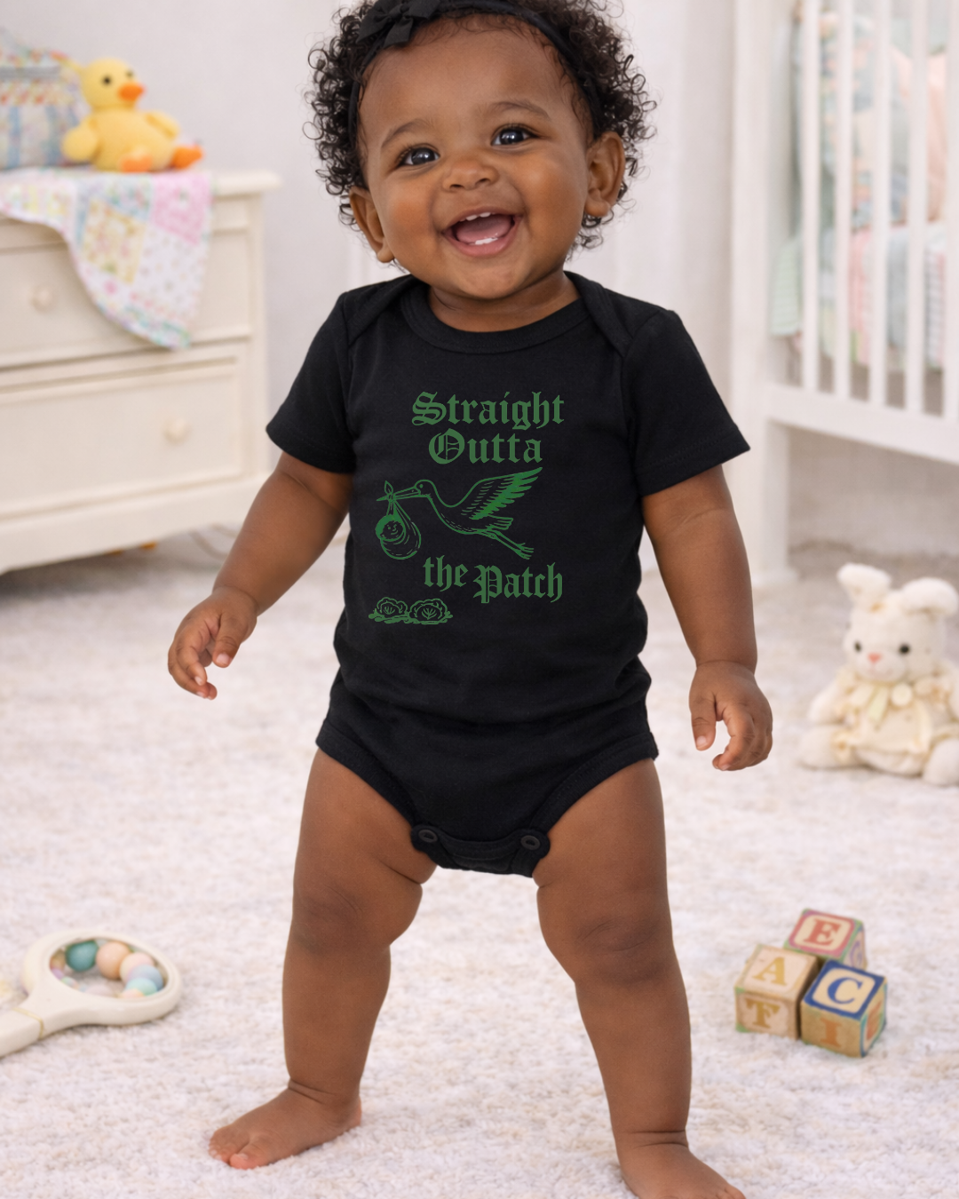 Straight Outta the Patch Baby Bodysuit – Funny Cabbage Patch Inspired Infant Onesie, Rabbit Skins 4424 Cotton Baby Outfit