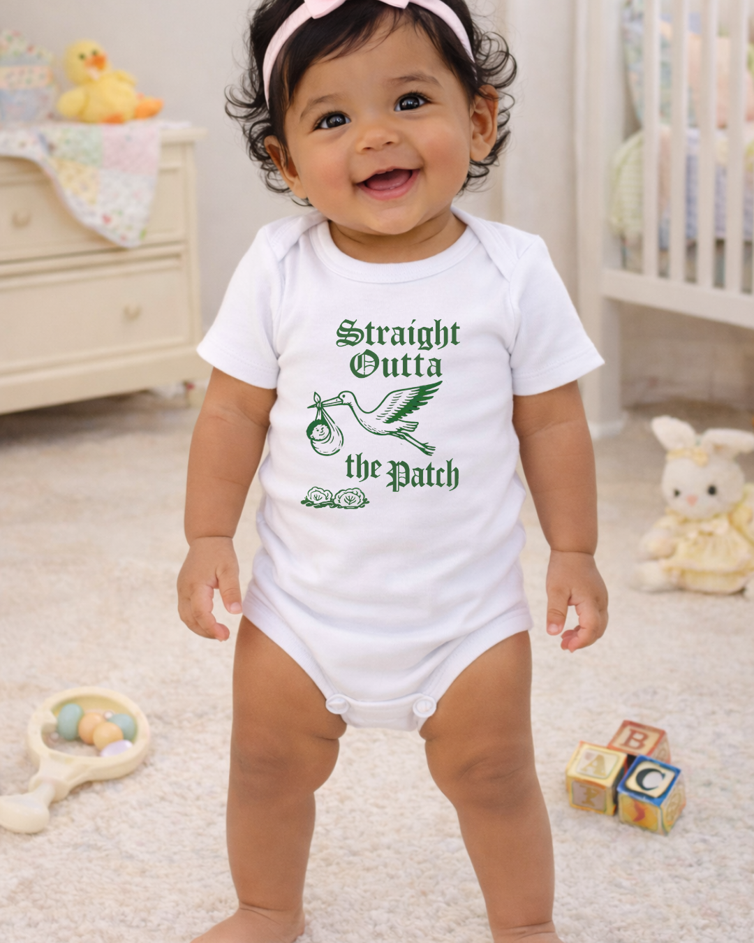 Straight Outta the Patch Baby Bodysuit – Funny Cabbage Patch Inspired Infant Onesie, Rabbit Skins 4424 Cotton Baby Outfit