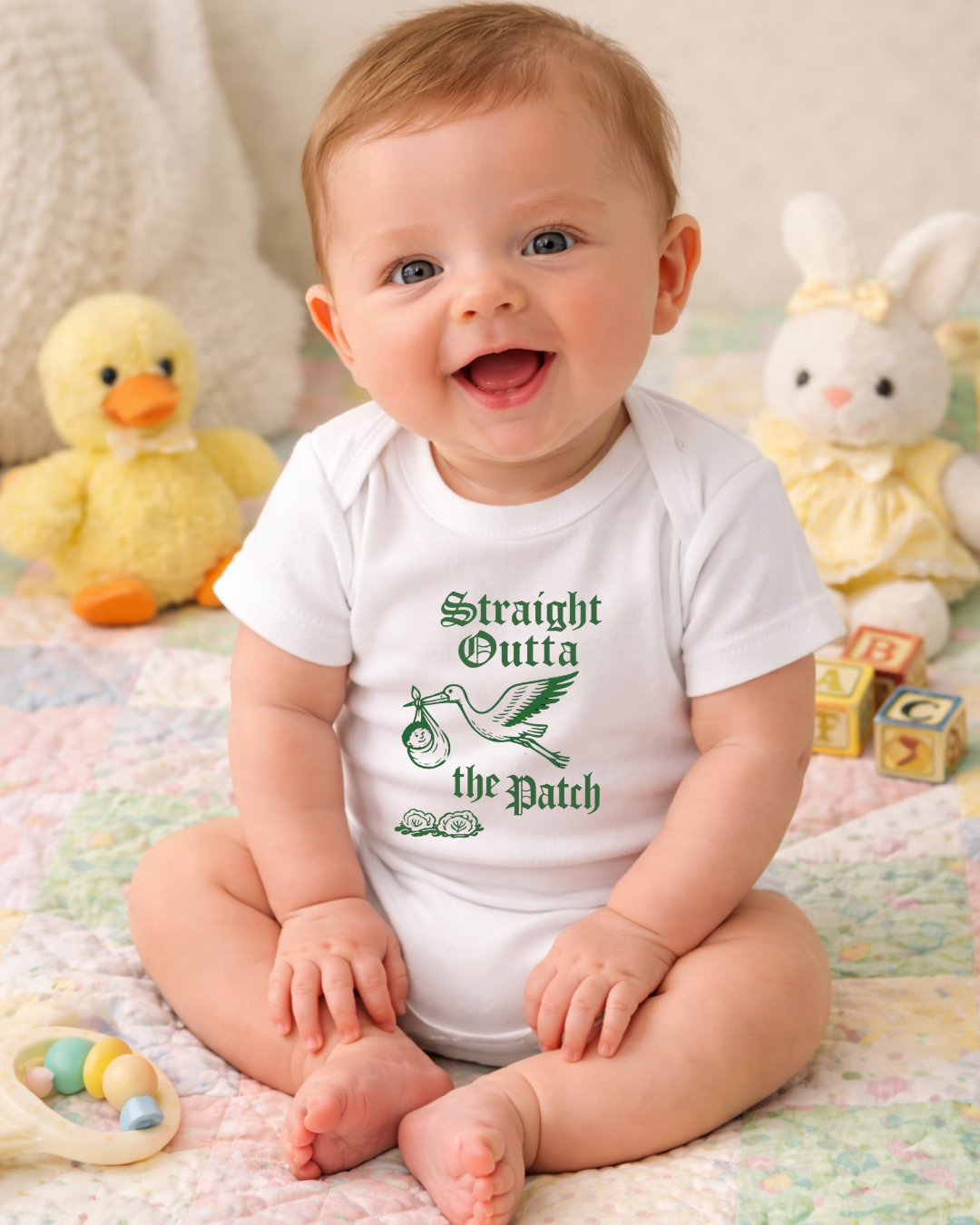 Straight Outta the Patch Baby Bodysuit – Funny Cabbage Patch Inspired Infant Onesie, Rabbit Skins 4424 Cotton Baby Outfit