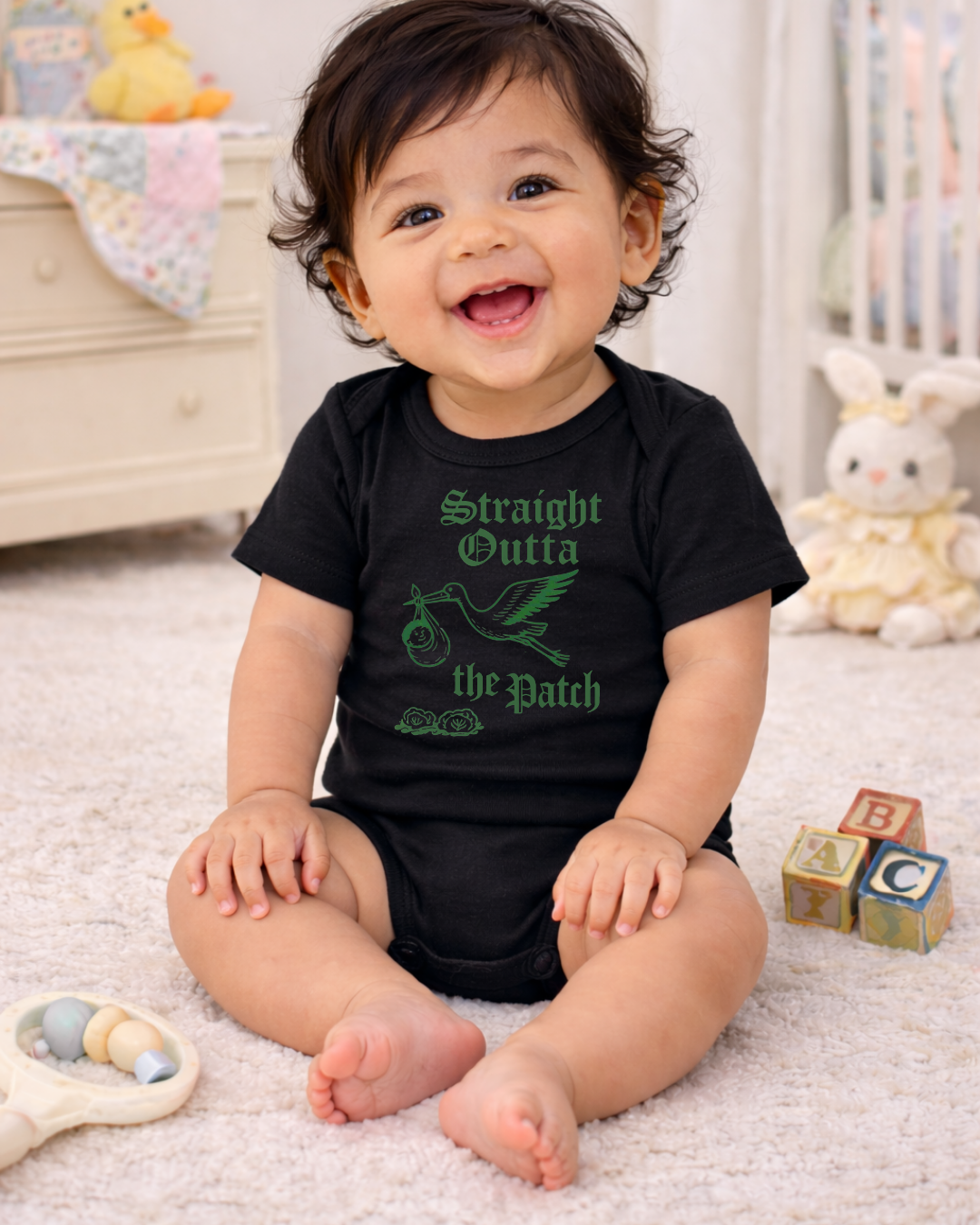 Straight Outta the Patch Baby Bodysuit – Funny Cabbage Patch Inspired Infant Onesie, Rabbit Skins 4424 Cotton Baby Outfit