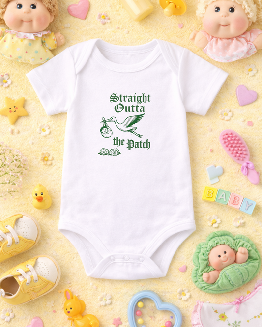 Straight Outta the Patch Baby Bodysuit – Funny Cabbage Patch Inspired Infant Onesie, Rabbit Skins 4424 Cotton Baby Outfit