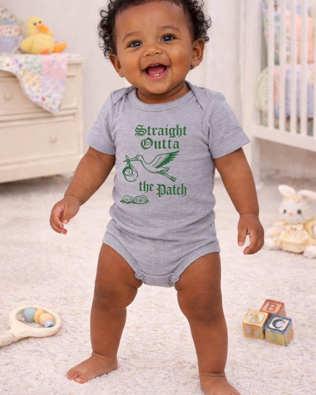Straight Outta the Patch Baby Bodysuit – Funny Cabbage Patch Inspired Infant Onesie, Rabbit Skins 4424 Cotton Baby Outfit