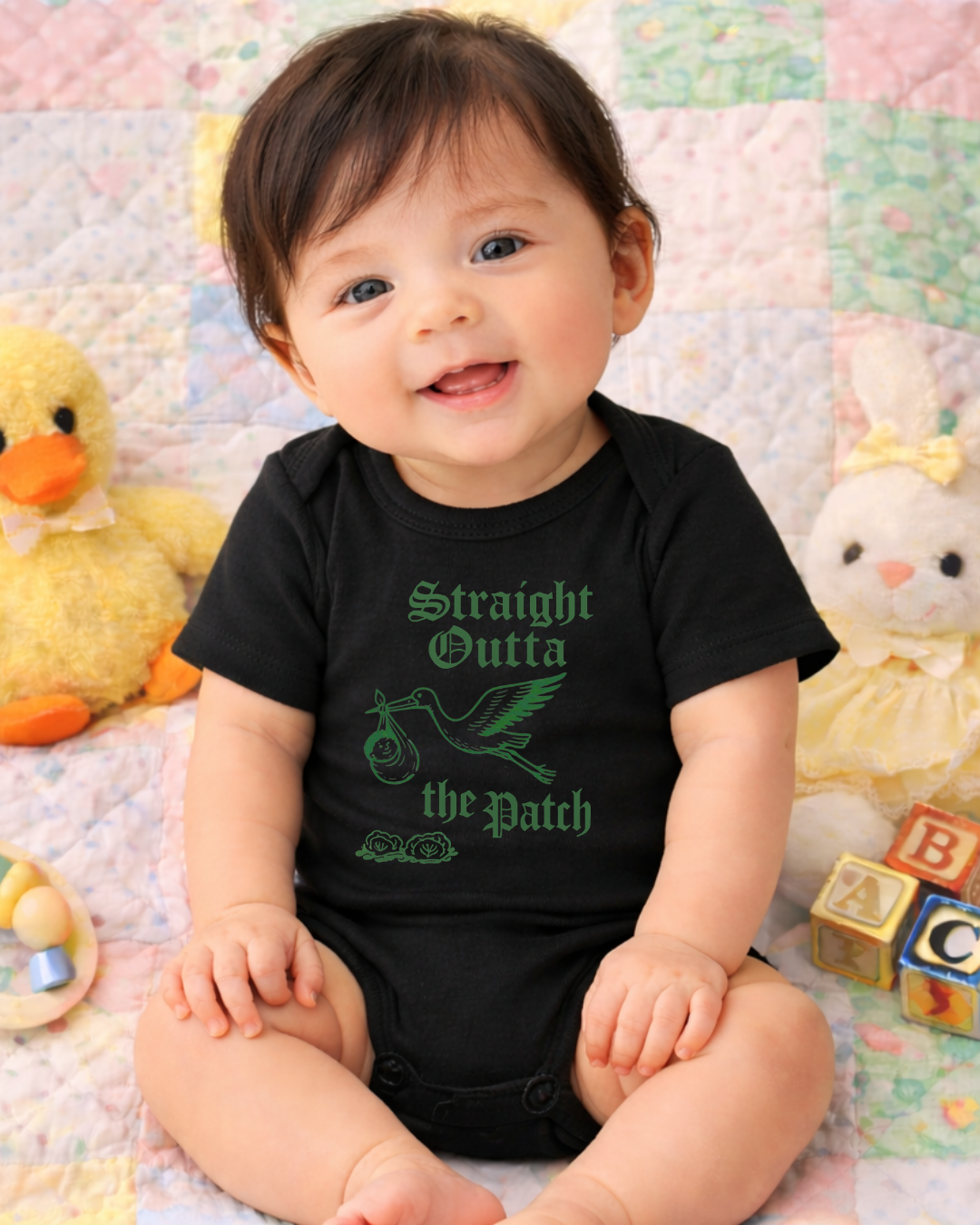 Straight Outta the Patch Baby Bodysuit – Funny Cabbage Patch Inspired Infant Onesie, Rabbit Skins 4424 Cotton Baby Outfit