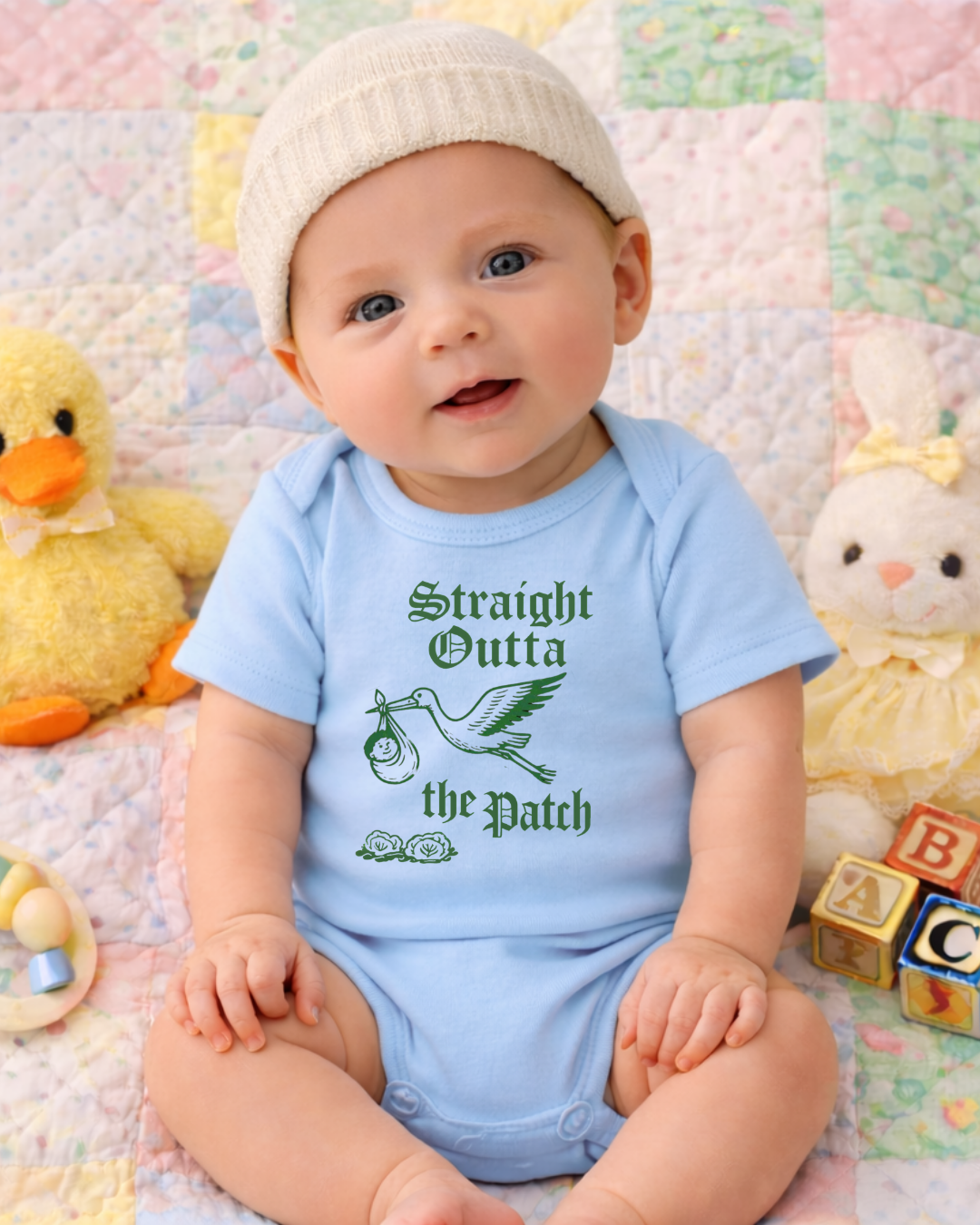 Straight Outta the Patch Baby Bodysuit – Funny Cabbage Patch Inspired Infant Onesie, Rabbit Skins 4424 Cotton Baby Outfit