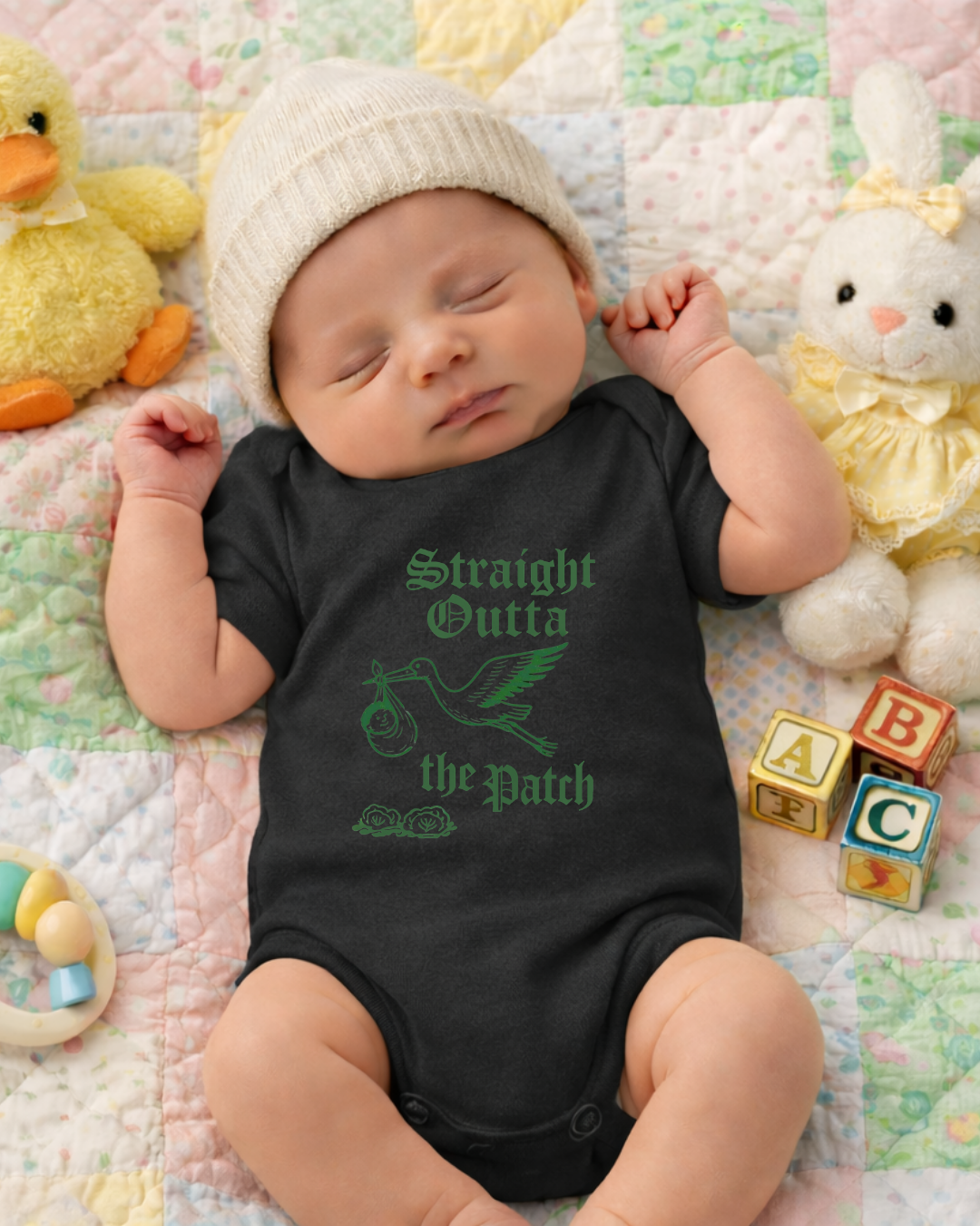 Straight Outta the Patch Baby Bodysuit – Funny Cabbage Patch Inspired Infant Onesie, Rabbit Skins 4424 Cotton Baby Outfit