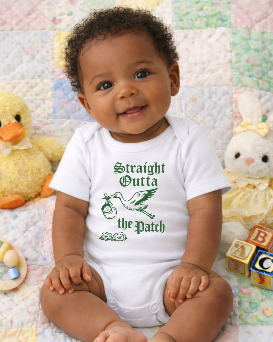Straight Outta the Patch Baby Bodysuit – Funny Cabbage Patch Inspired Infant Onesie, Rabbit Skins 4424 Cotton Baby Outfit