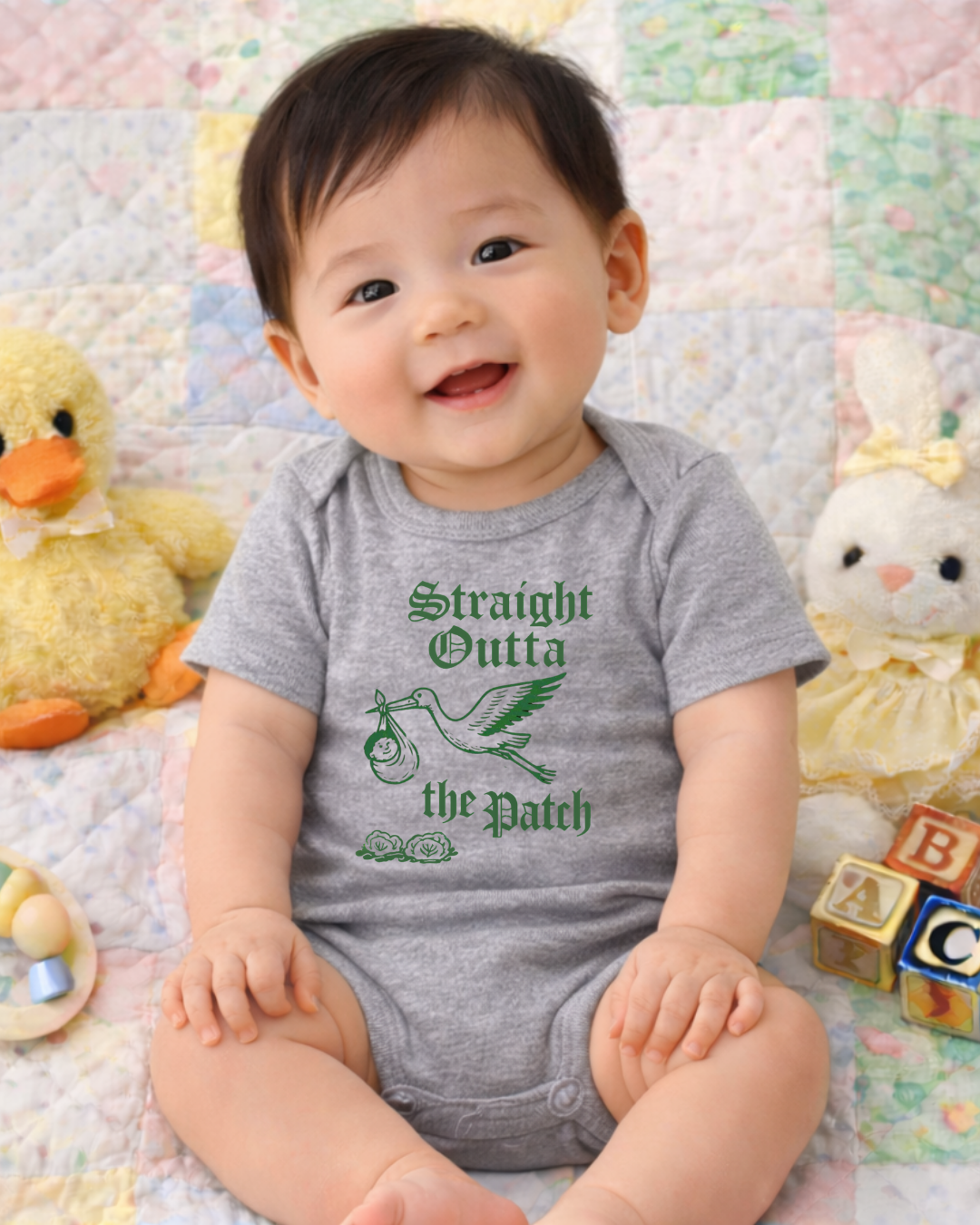 Straight Outta the Patch Baby Bodysuit – Funny Cabbage Patch Inspired Infant Onesie, Rabbit Skins 4424 Cotton Baby Outfit