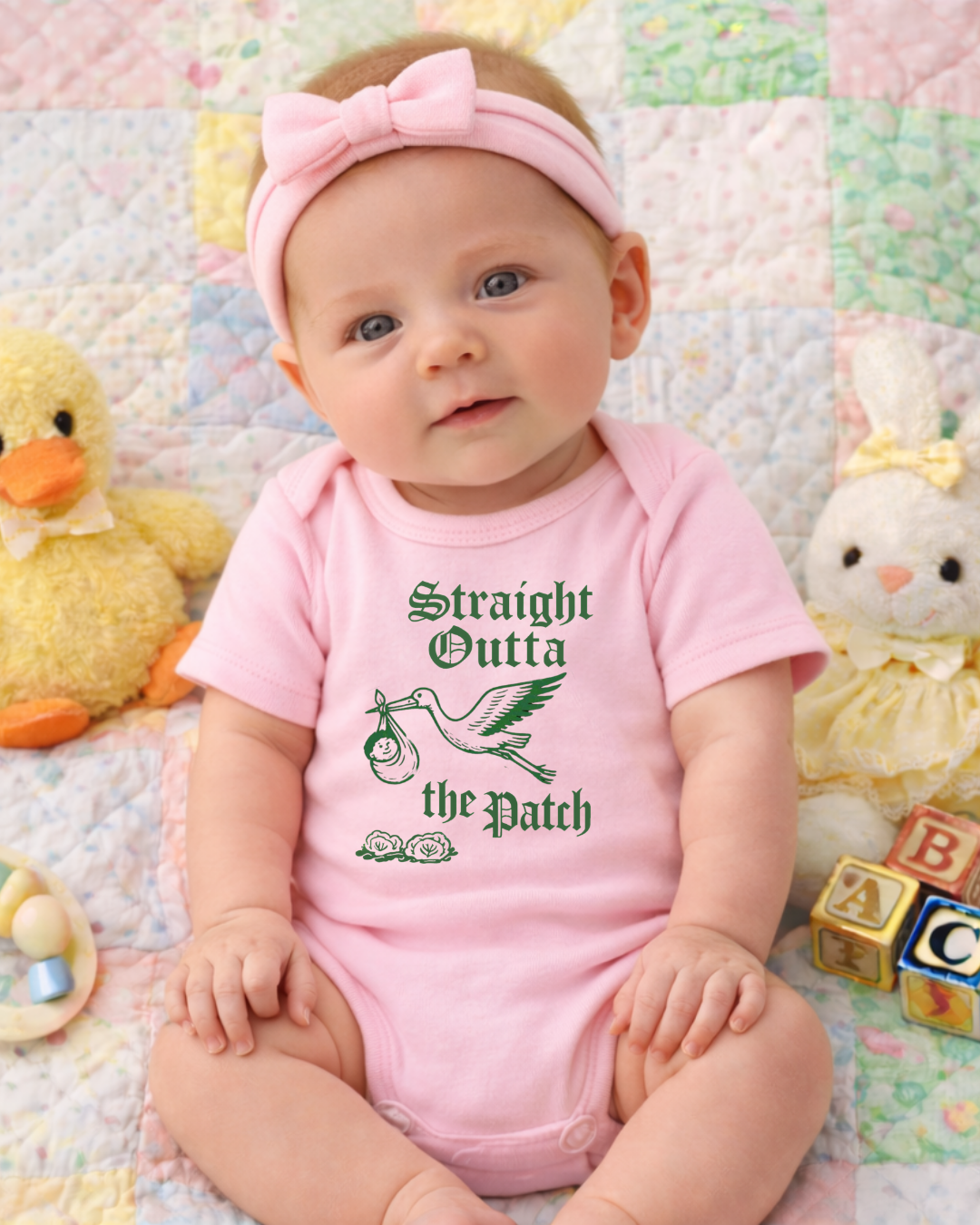 Straight Outta the Patch Baby Bodysuit – Funny Cabbage Patch Inspired Infant Onesie, Rabbit Skins 4424 Cotton Baby Outfit