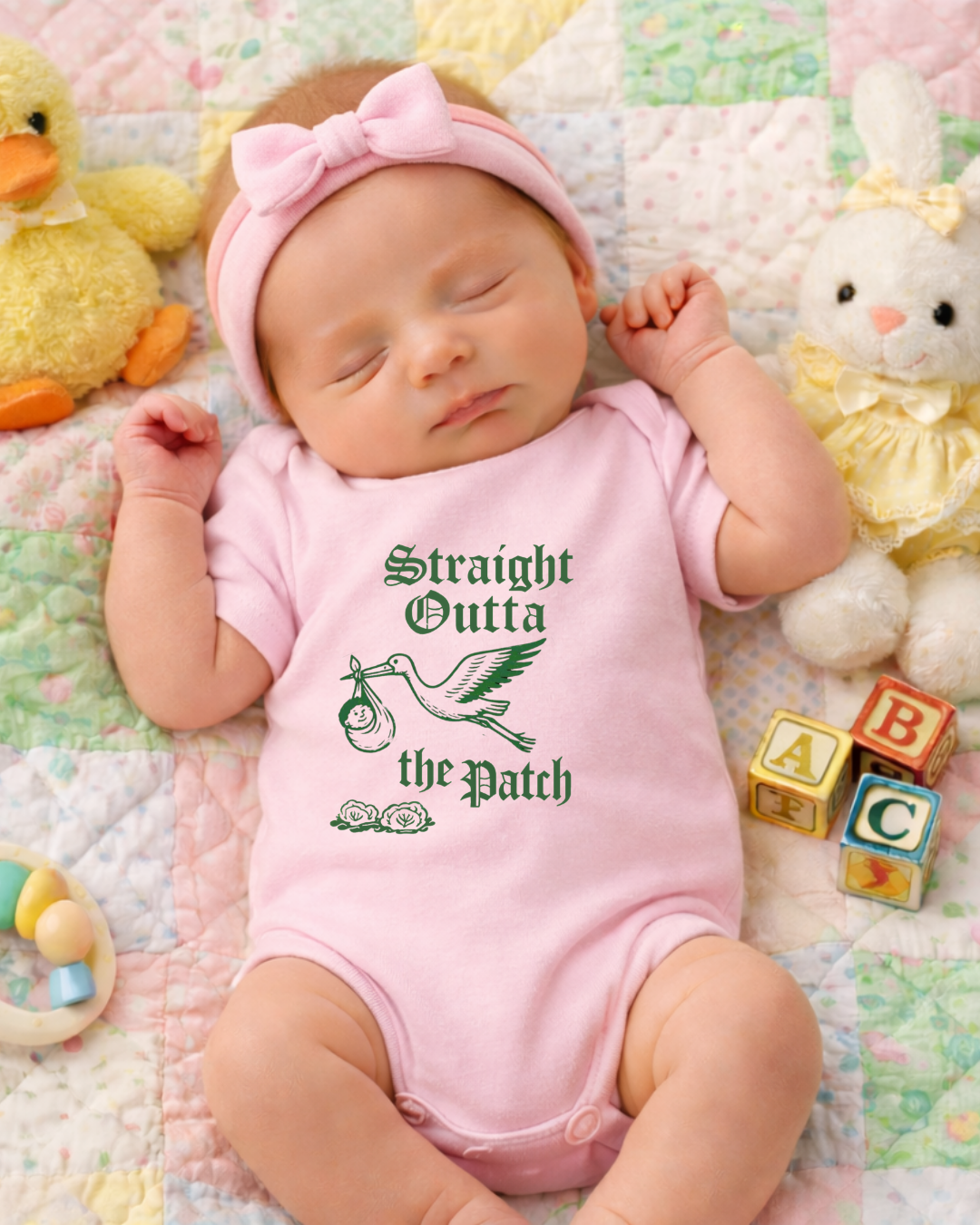 Straight Outta the Patch Baby Bodysuit – Funny Cabbage Patch Inspired Infant Onesie, Rabbit Skins 4424 Cotton Baby Outfit