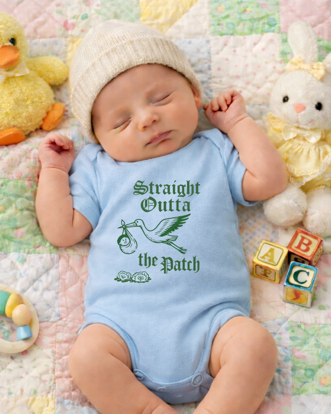 Straight Outta the Patch Baby Bodysuit – Funny Cabbage Patch Inspired Infant Onesie, Rabbit Skins 4424 Cotton Baby Outfit