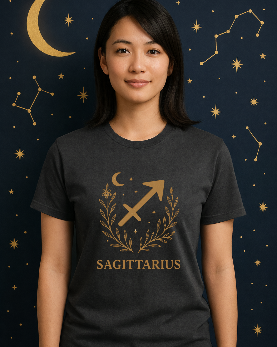 Sagittarius Zodiac Shirt – Gold Celestial Astrology Tee – December Birthday Gift – Unisex Gildan 64000 Softstyle T-Shirt