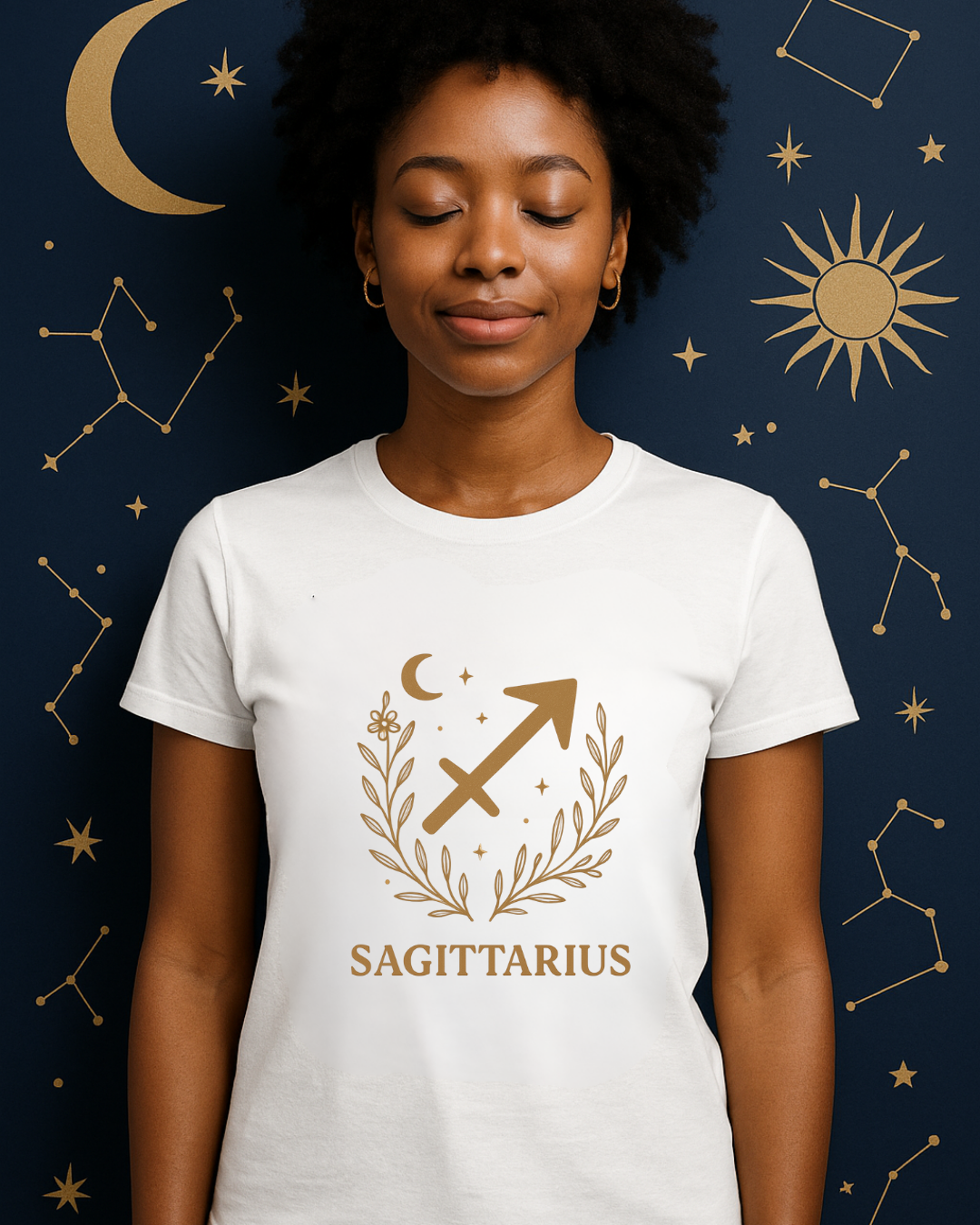 Sagittarius Zodiac Shirt – Gold Celestial Astrology Tee – December Birthday Gift – Unisex Gildan 64000 Softstyle T-Shirt